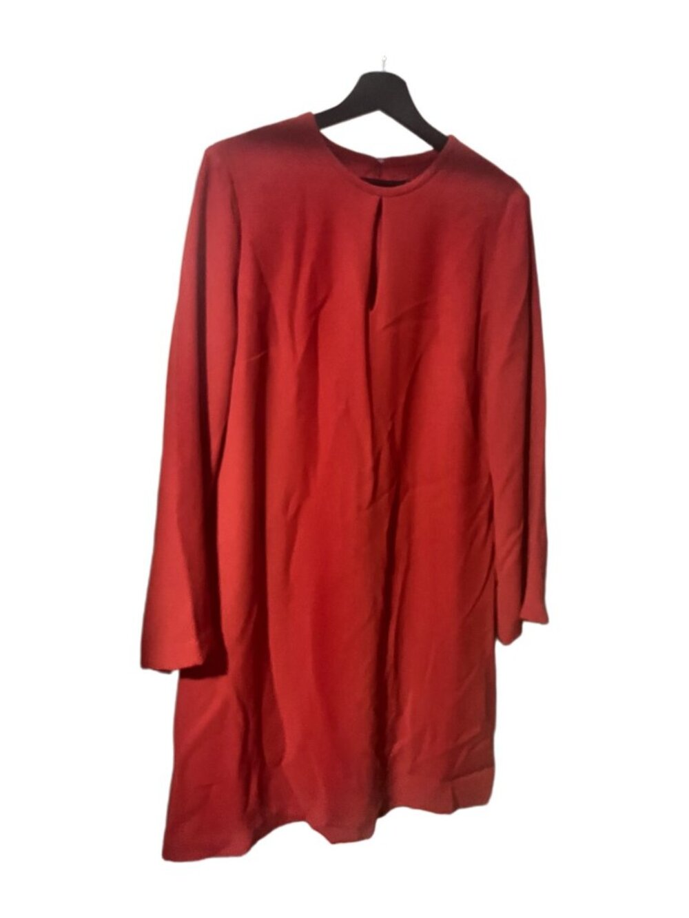 Lauren Ralph Lauren Red Shift Dress 14 Long Sleeve Keyhole Neck Crepe Work